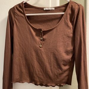 Brown long sleeve crop top